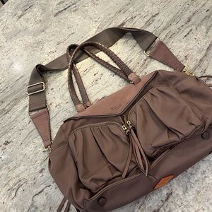 MZ Wallace Thompson Taupe Brown Crossbody Nylon and Leather Bag